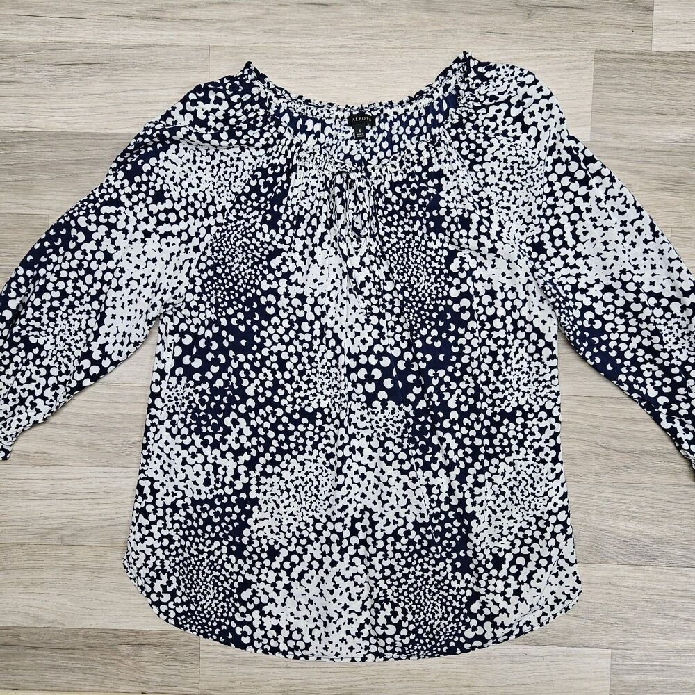 Talbots Womens Navy Blue Floral Blouse Size Small 3/4 Sleeve